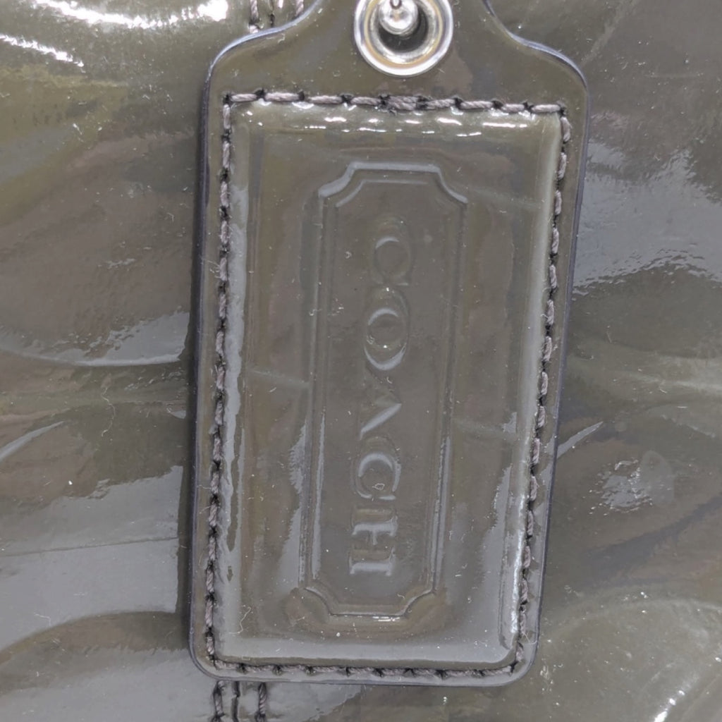 Authentic Coach Olive Green Signature Embossed Patent Leather East/West Tote Bag