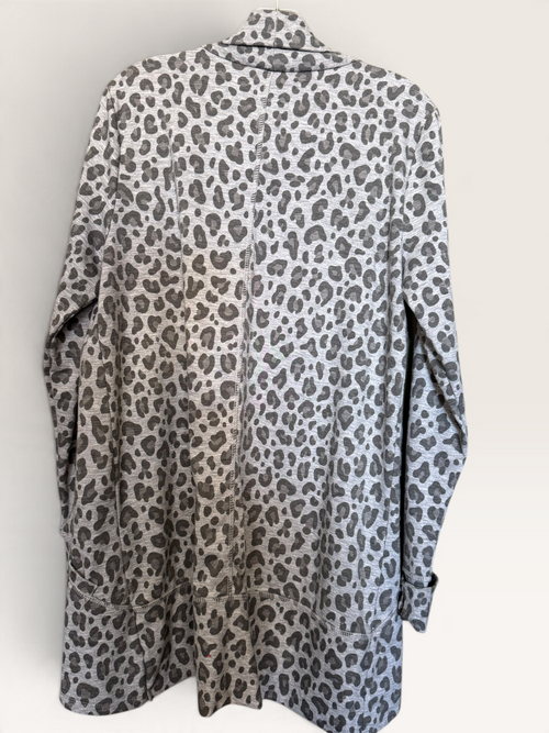 90 Degree by Reflex Gray Leopard Open-Front Cardigan