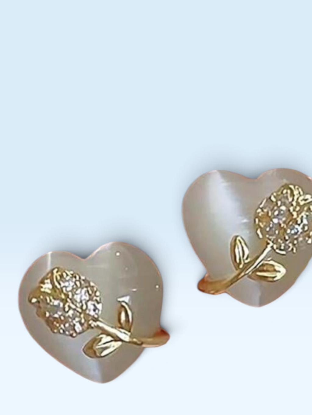 White Bead & Gold-Tone Leaf Stud Earrings