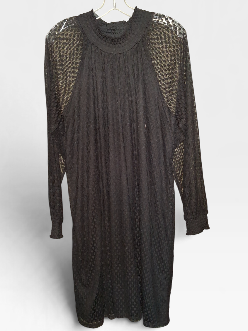 NWT Nina Leonard Black Textured Lace Long Sleeve Dress