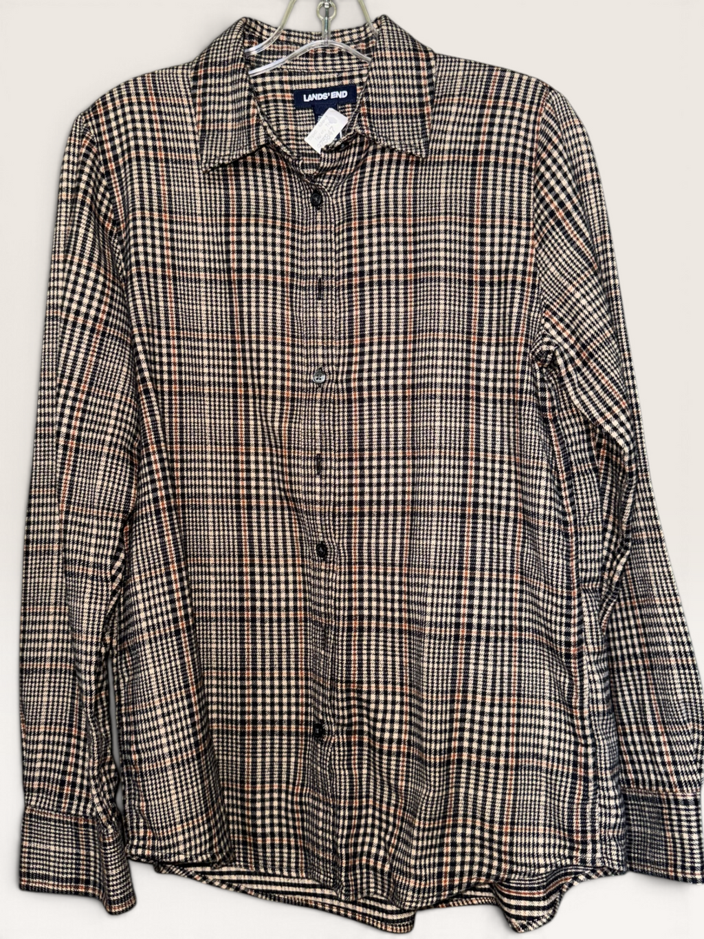 Lands’ End Black & Tan Plaid Button-Down Shirt