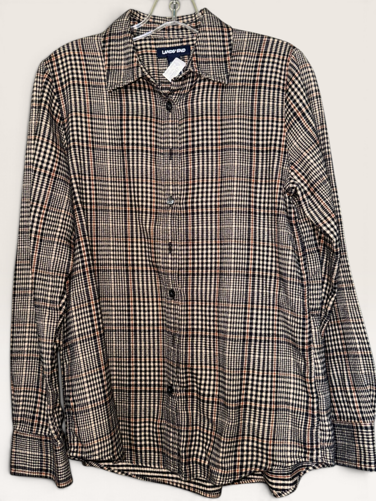 Lands’ End Black & Tan Plaid Button-Down Shirt