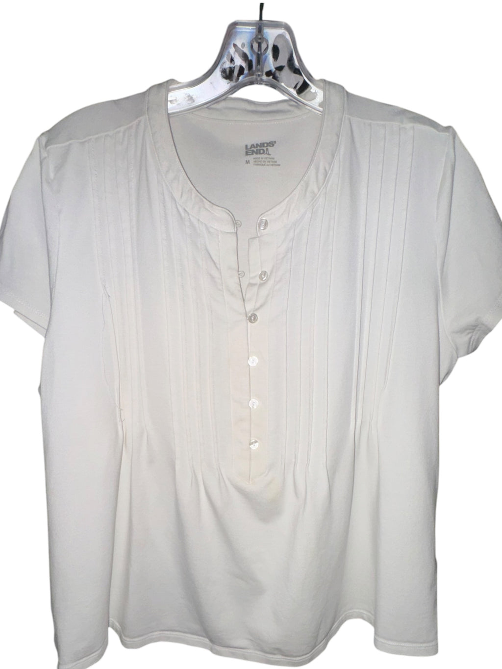 Lands’ End White Pintuck Henley Top