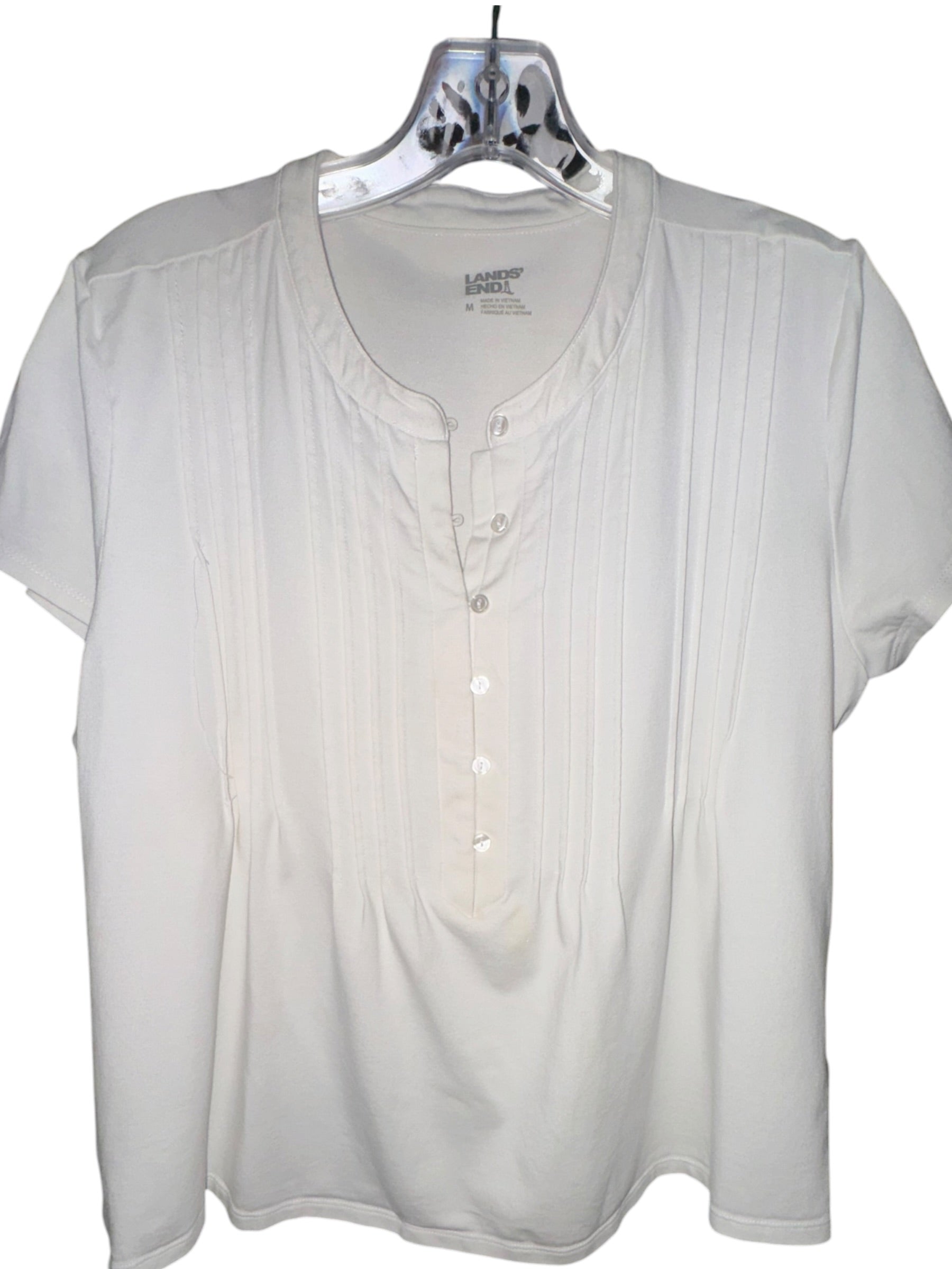 Lands’ End White Pintuck Henley Top