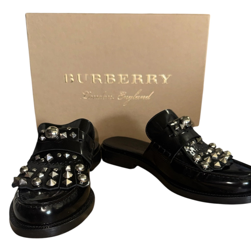 Burberry Becky Black Patent Leather Studded Loafer Mules