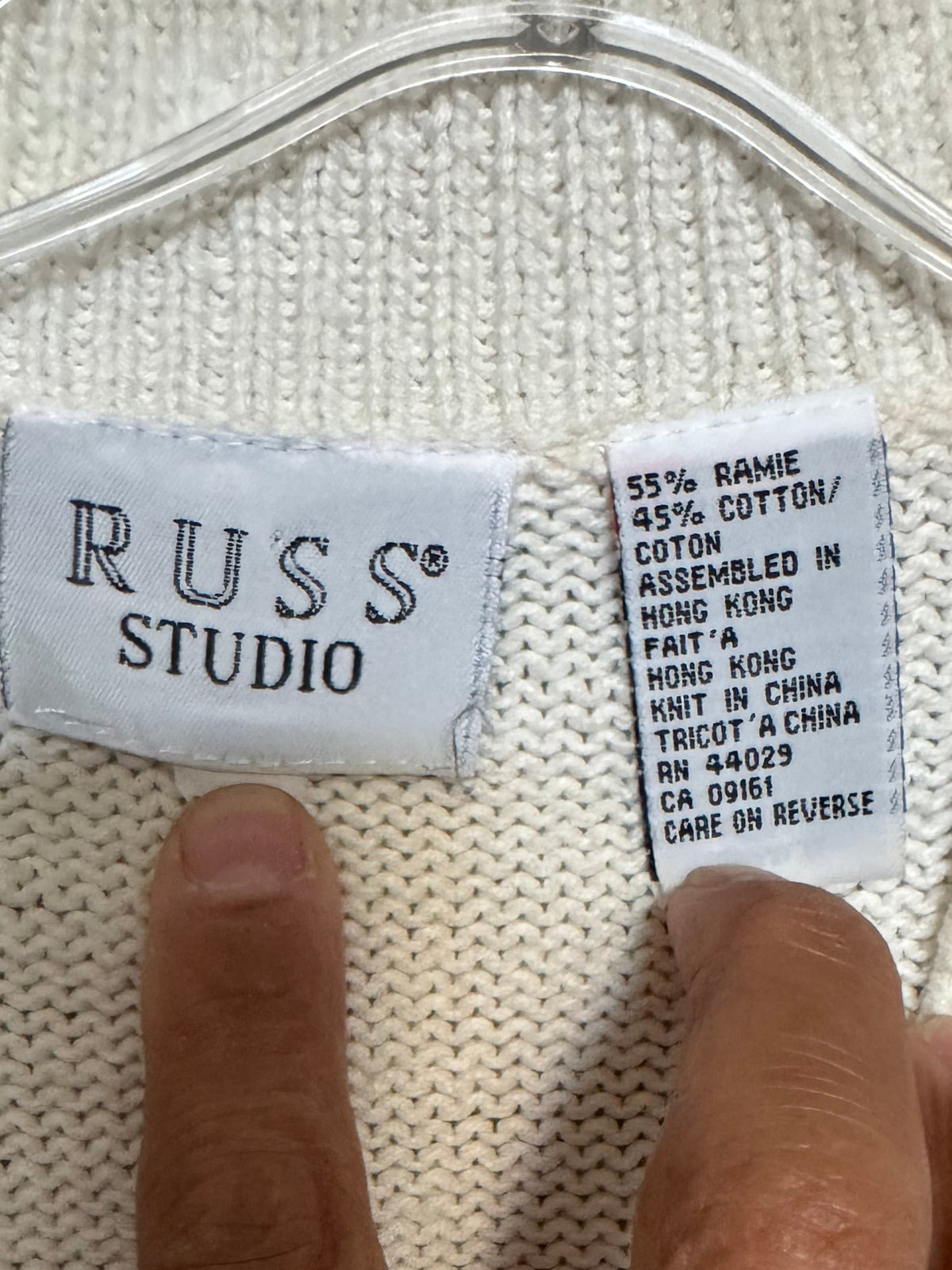 Russ Studio Cream & Pink Floral V-Neck Sweater