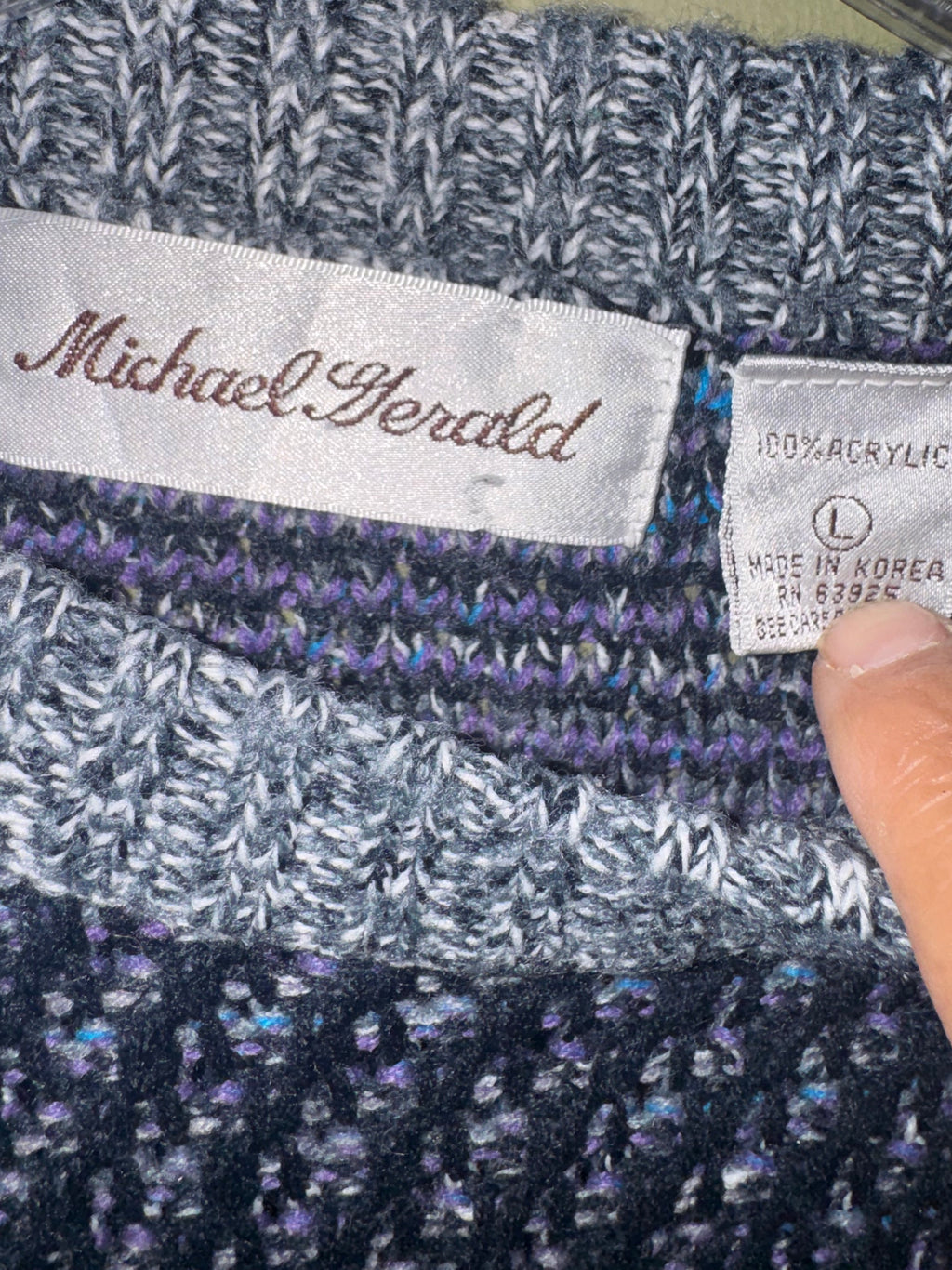 Michael Gerald Purple & Blue Abstract Knit Sweater