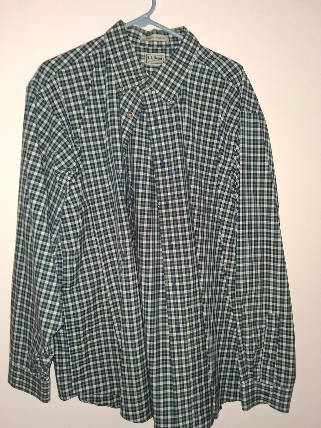 L.L.Bean Green & Navy Plaid Wrinkle-Resistant Shirt