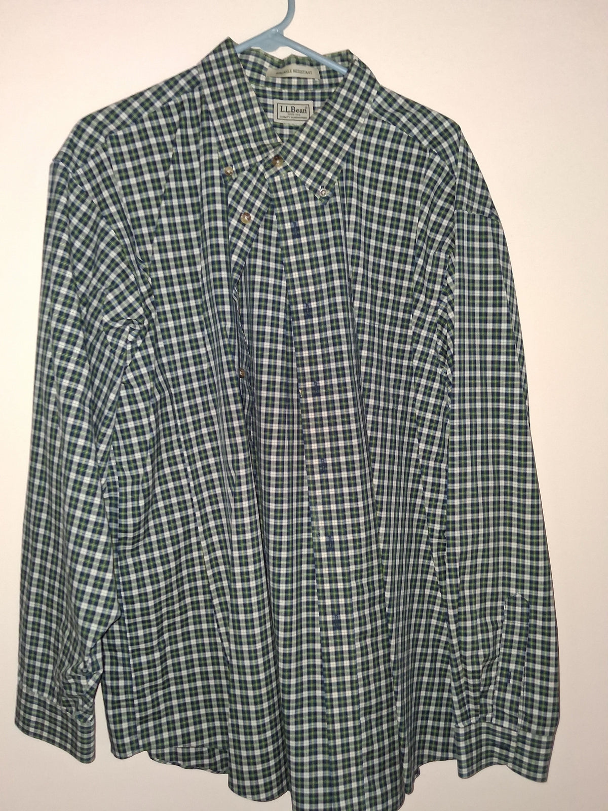 L.L.Bean Green & Navy Plaid Wrinkle-Resistant Shirt
