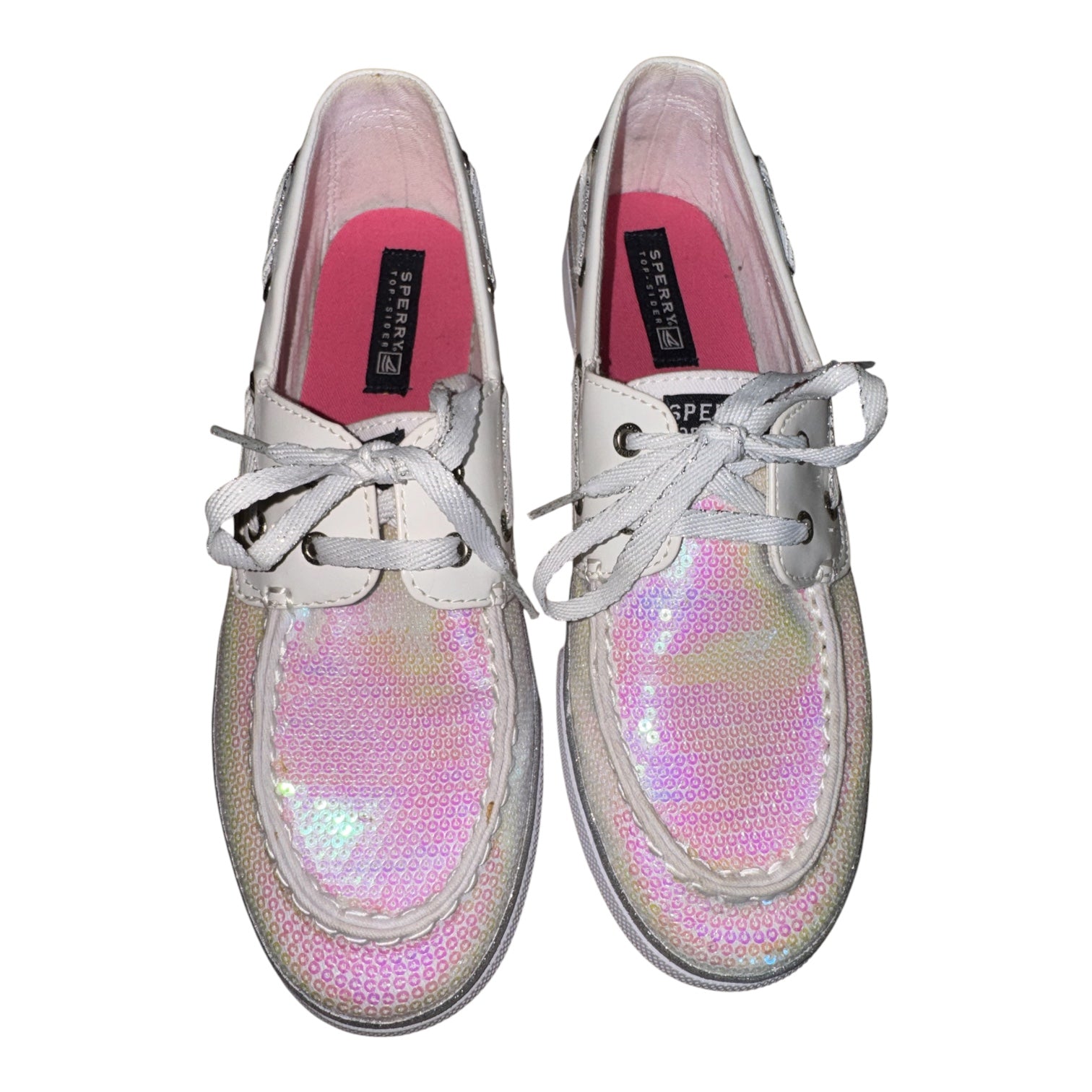 Sperry Top-Sider Bahama White Iridescent Sequin Boat Shoes Sneaker Hybrid