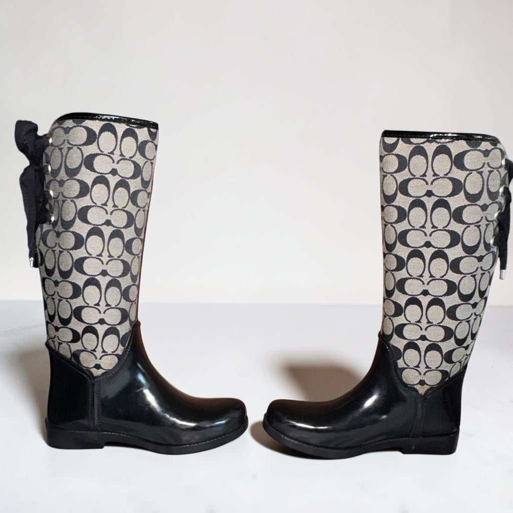 Coach Signature C Black Lace-Up Tall Rain Boots