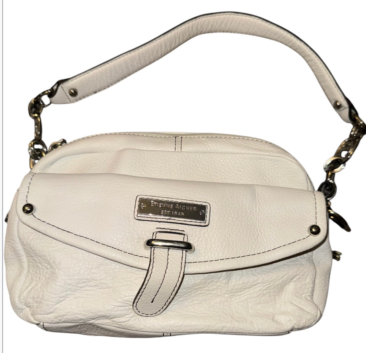 Etienne Aigner White Pebbled Leather Shoulder Bag