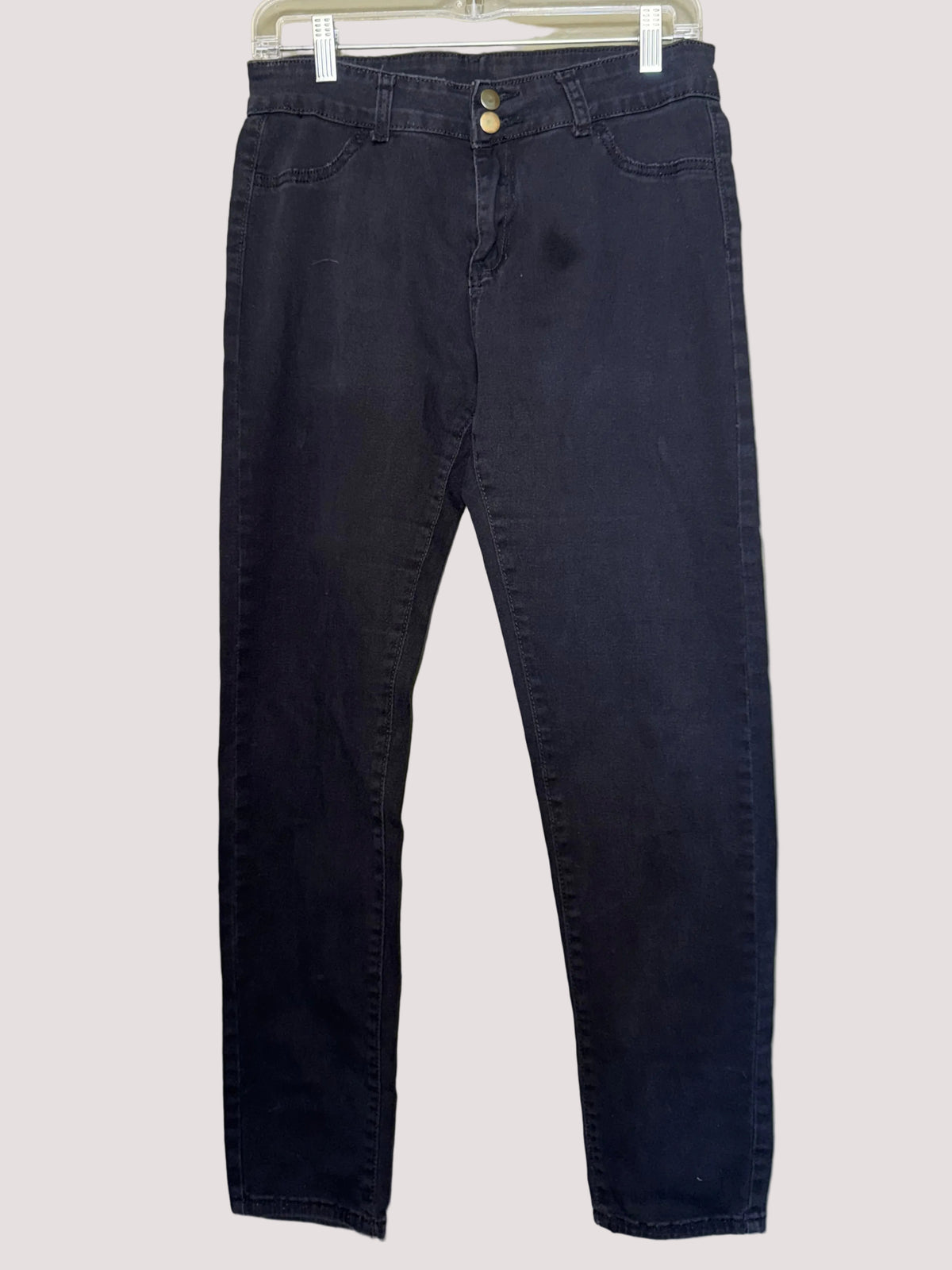 Black Double-Button Stretch Skinny Pants