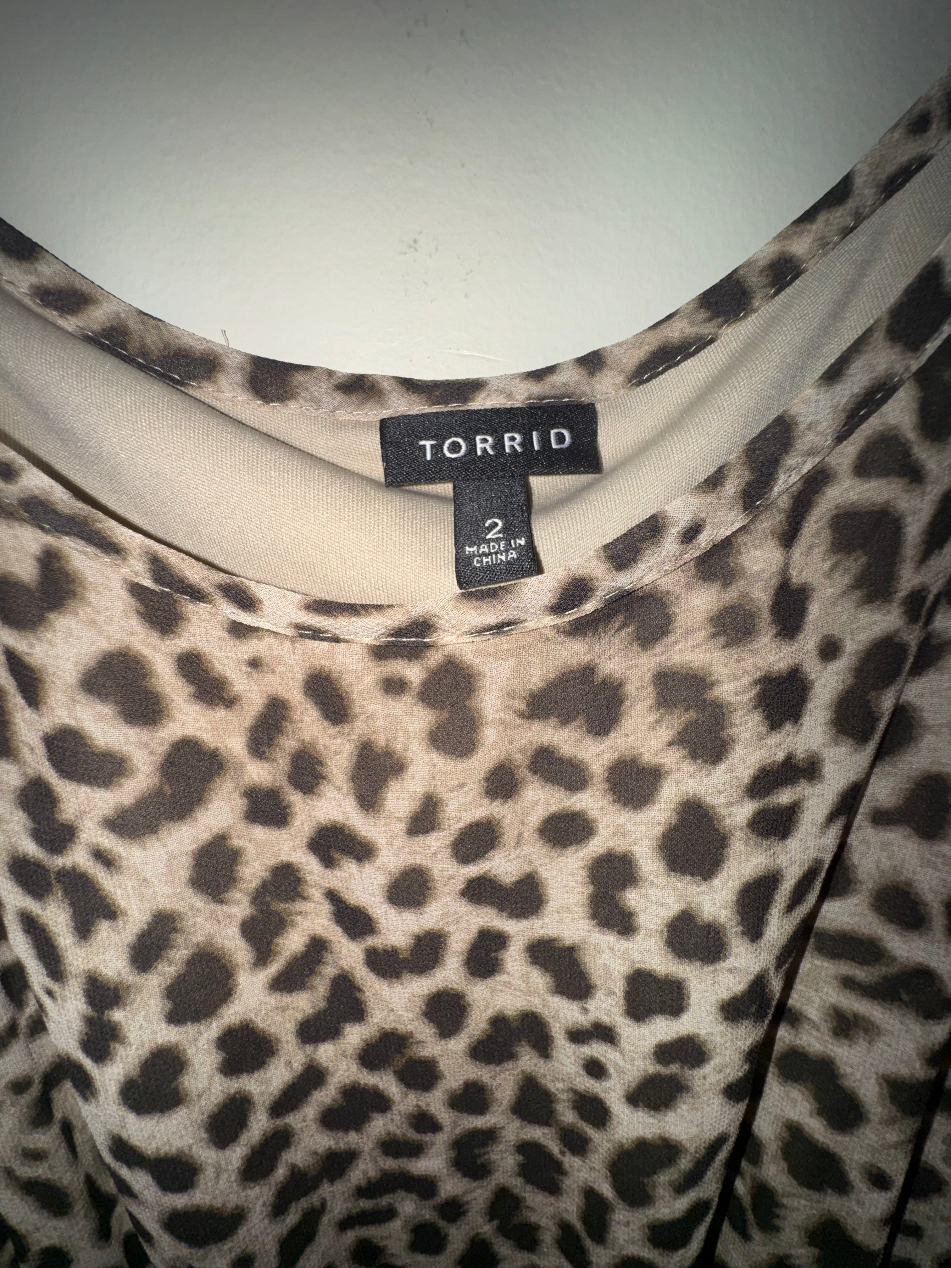 Torrid Leopard Print Handkerchief Hem Midi Dress