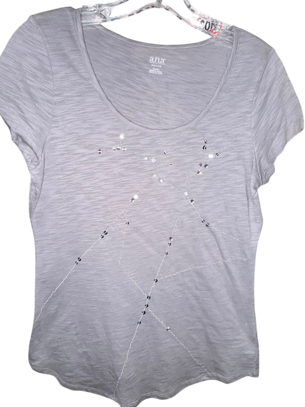 a.n.a. Gray Embellished Slub-Knit T-Shirt