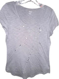 a.n.a. Gray Embellished Slub-Knit T-Shirt