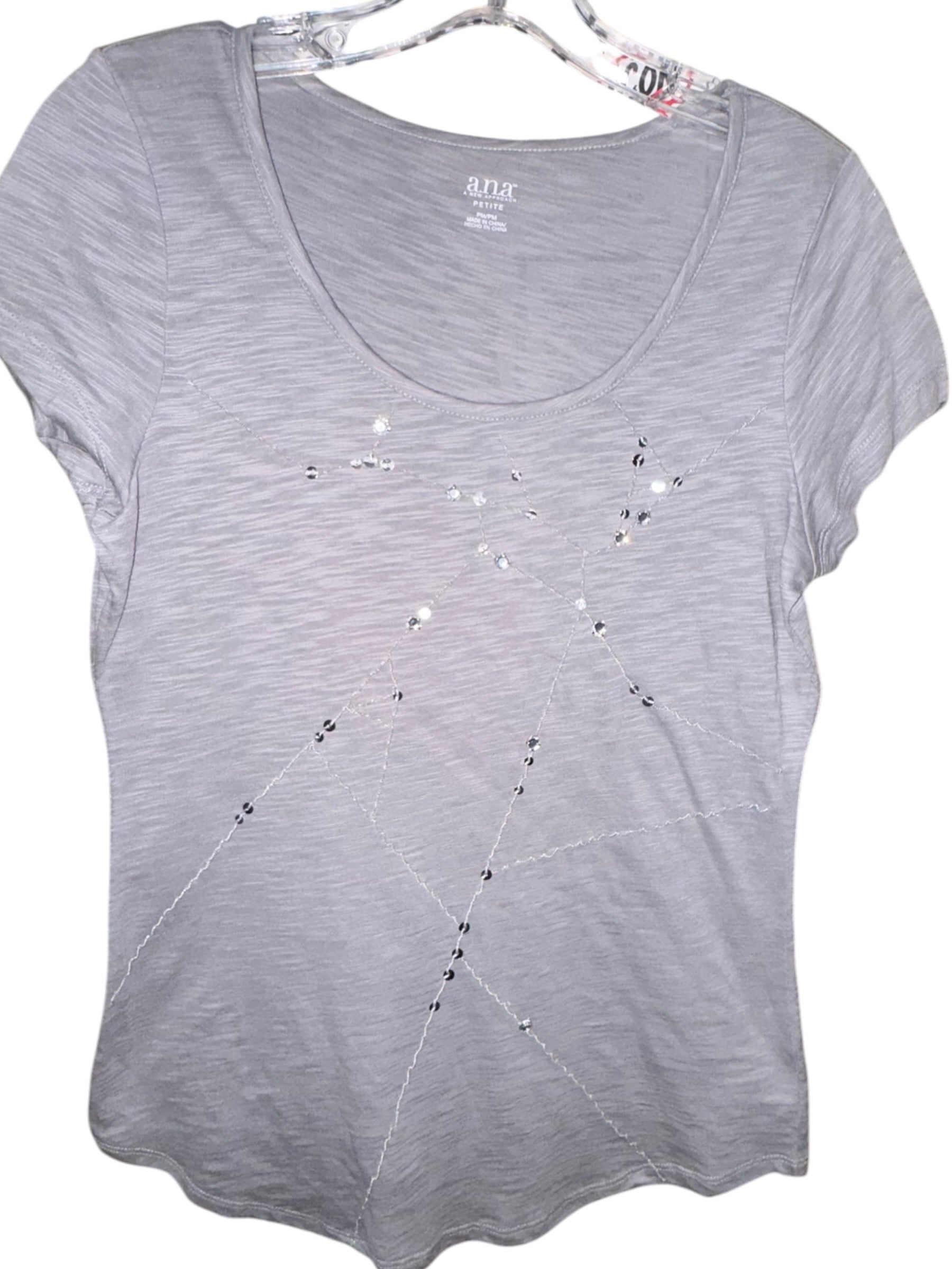 a.n.a. Gray Embellished Slub-Knit T-Shirt