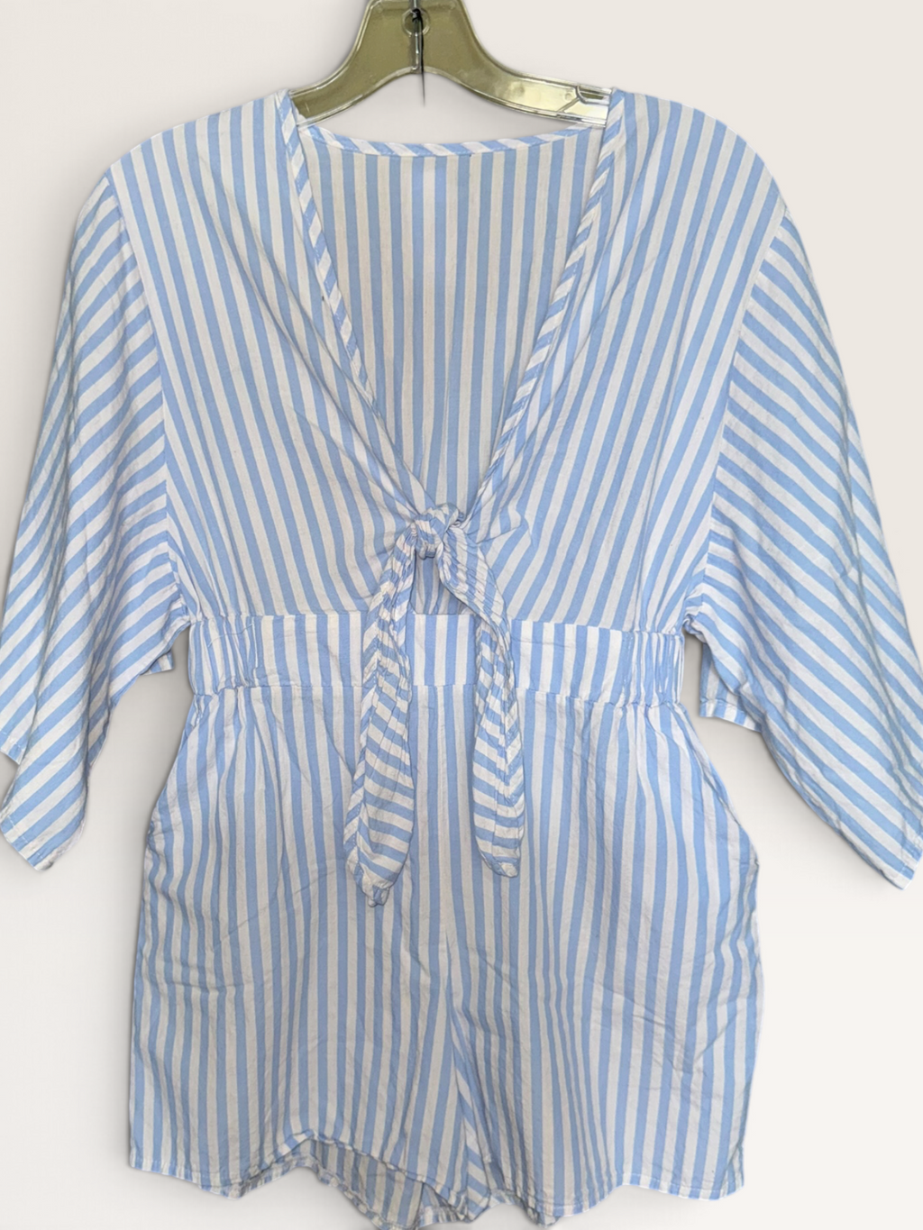 Blue-and-White Striped Tie-Front Romper