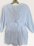 Blue-and-White Striped Tie-Front Romper