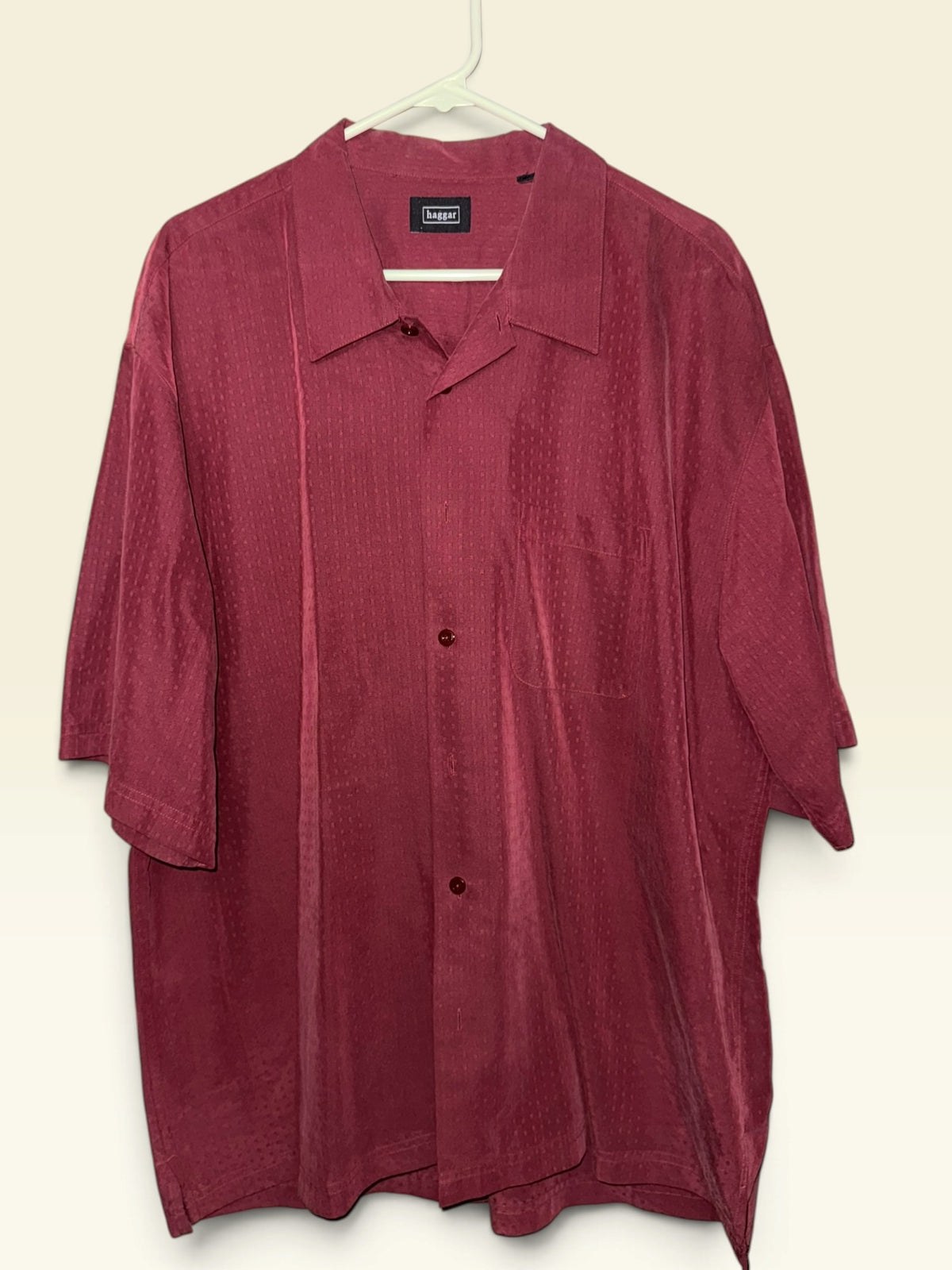 Haggar Burgundy Textured Short-Sleeve Shirt