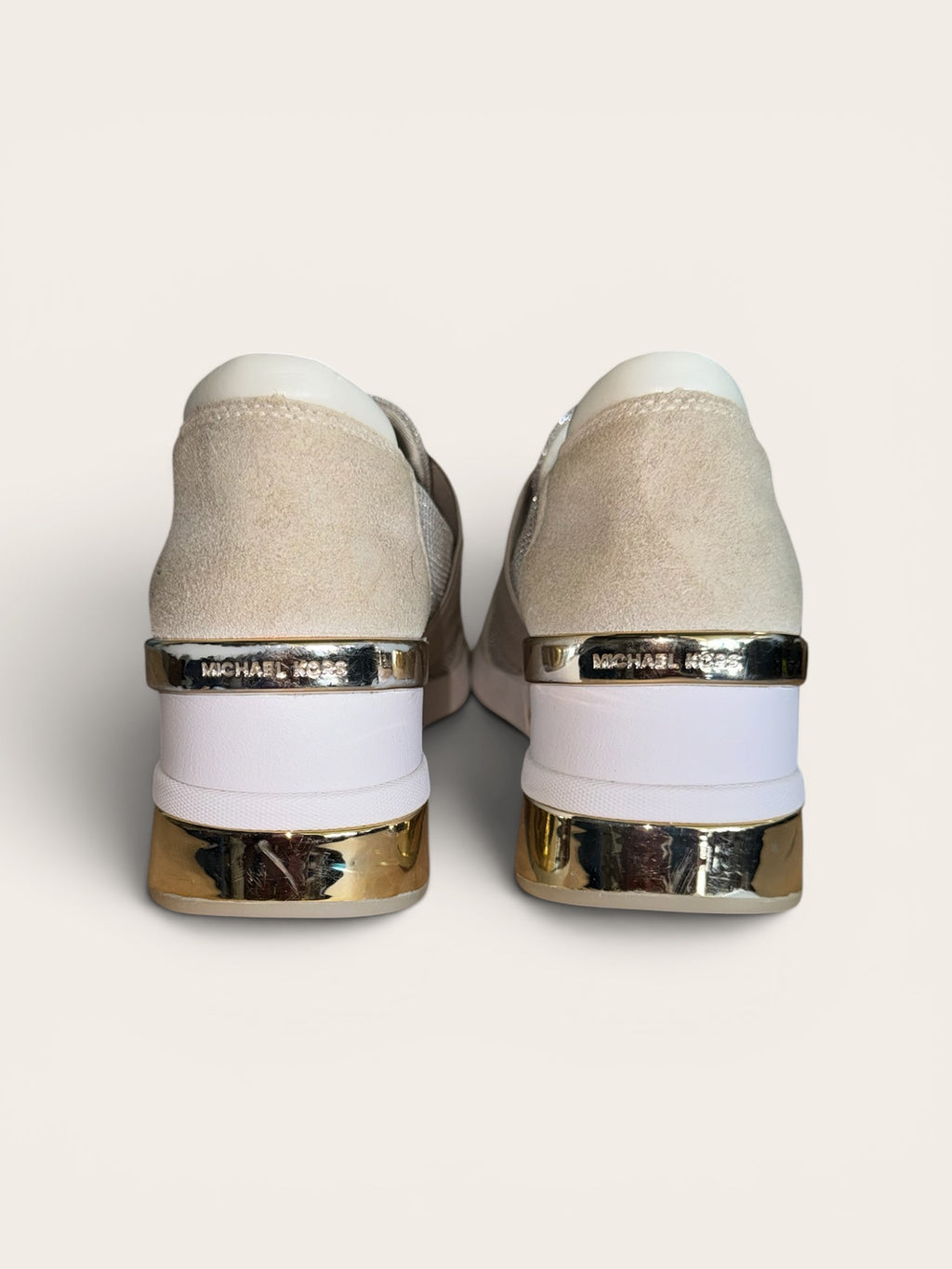 Michael Kors "Bodie" Cream & Gold Glitter Knit Slip-On Sneakers