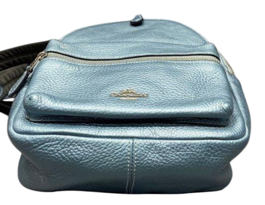 Coach Mini Charlie Metallic Sky Blue Pebbled Leather Backpack