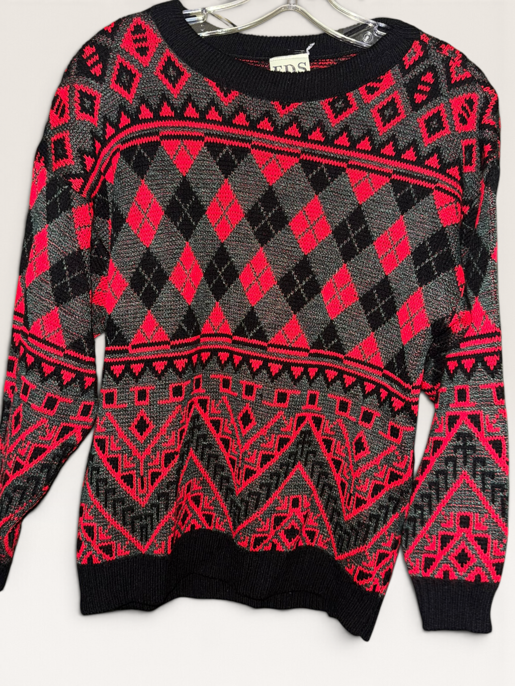 F.D.S. Red & Black Geometric Crewneck Sweater