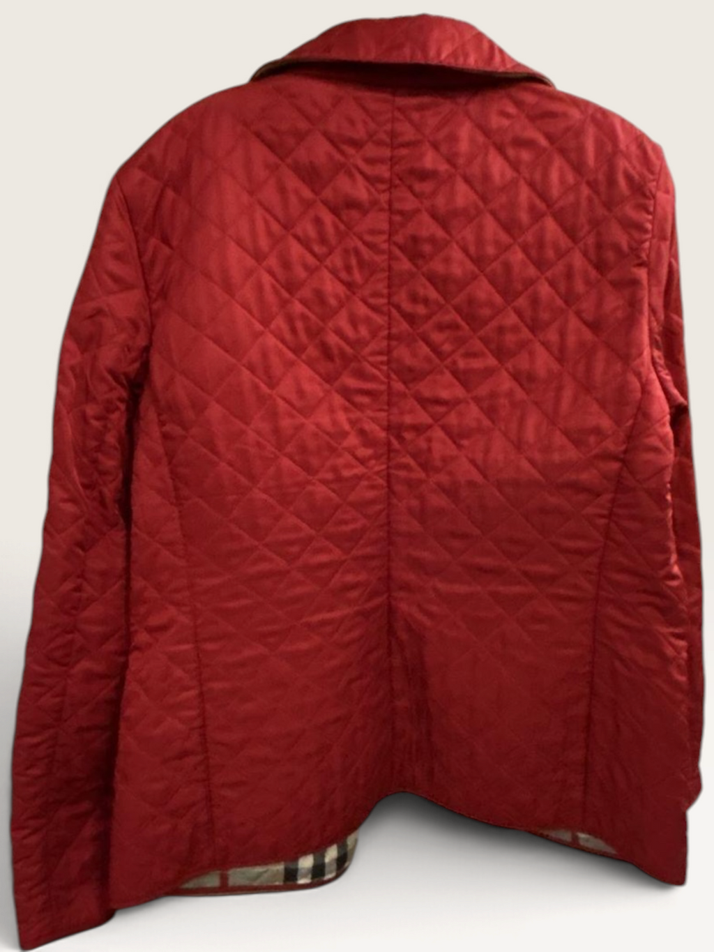 Authentic Burberry London Red Diamond-Quilted Check-Lined Jacket