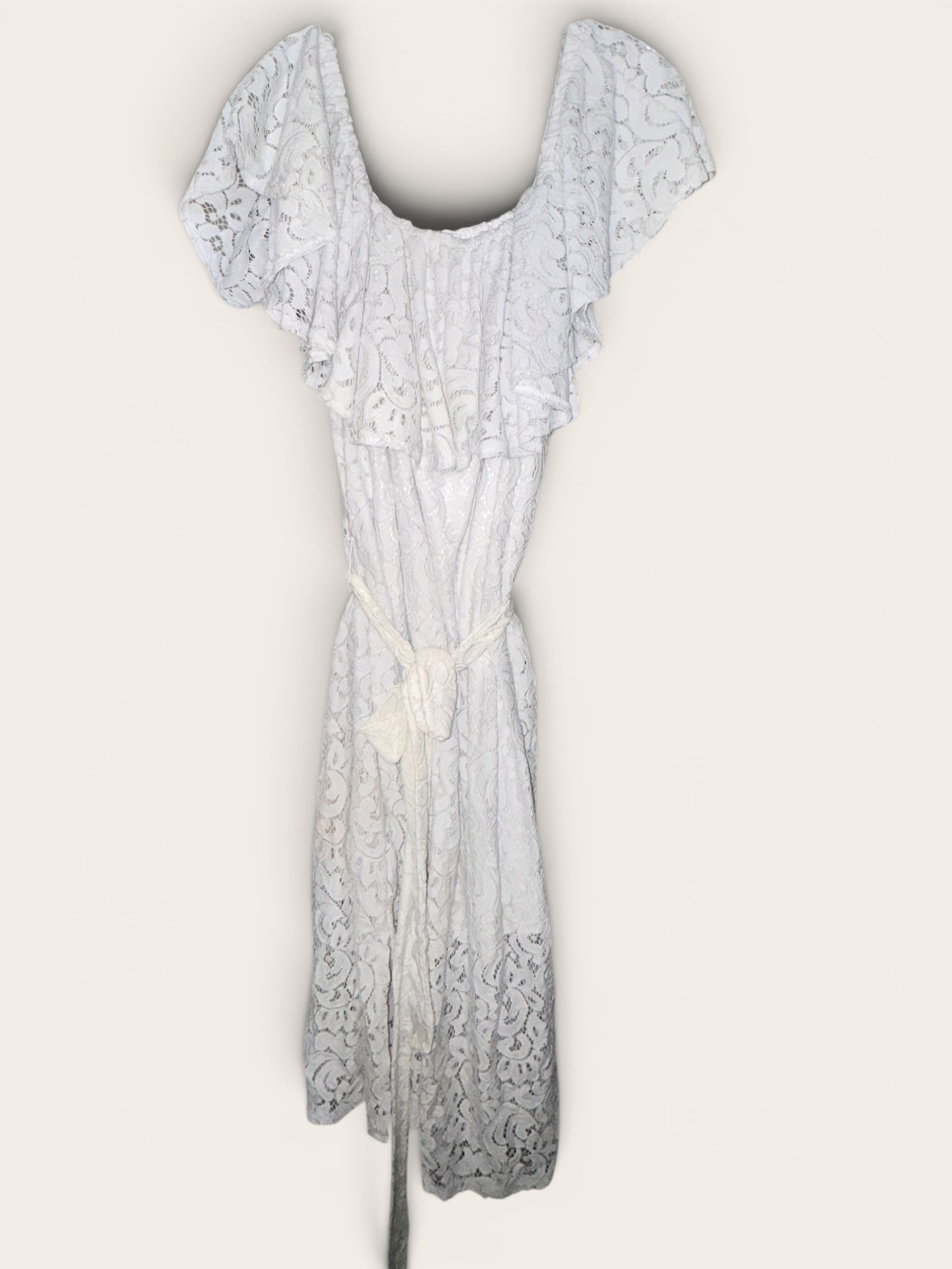 Anne Bryn White Lace Off-the-Shoulder Midi Dress