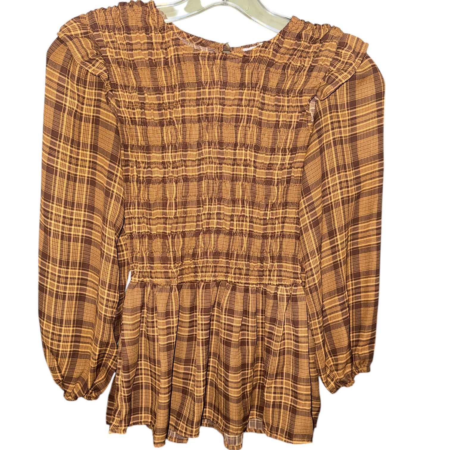 Blu Pepper Plaid Smocked Peplum Blouse