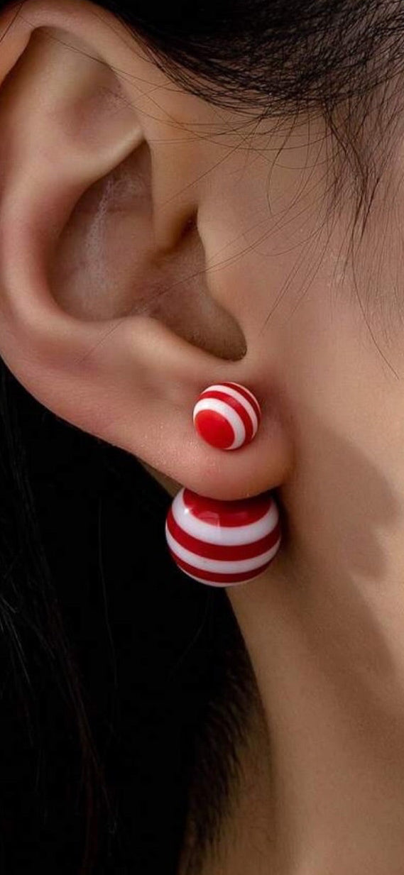 Red & White Double Ball Earrings