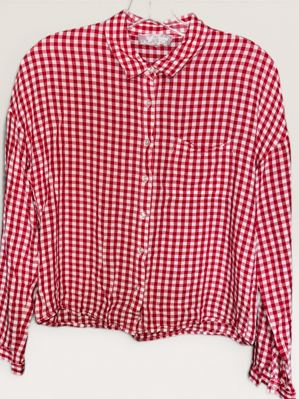 Pink Rose Red Gingham Button-Up Shirt