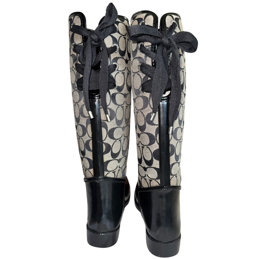 Coach Signature C Black Lace-Up Tall Rain Boots