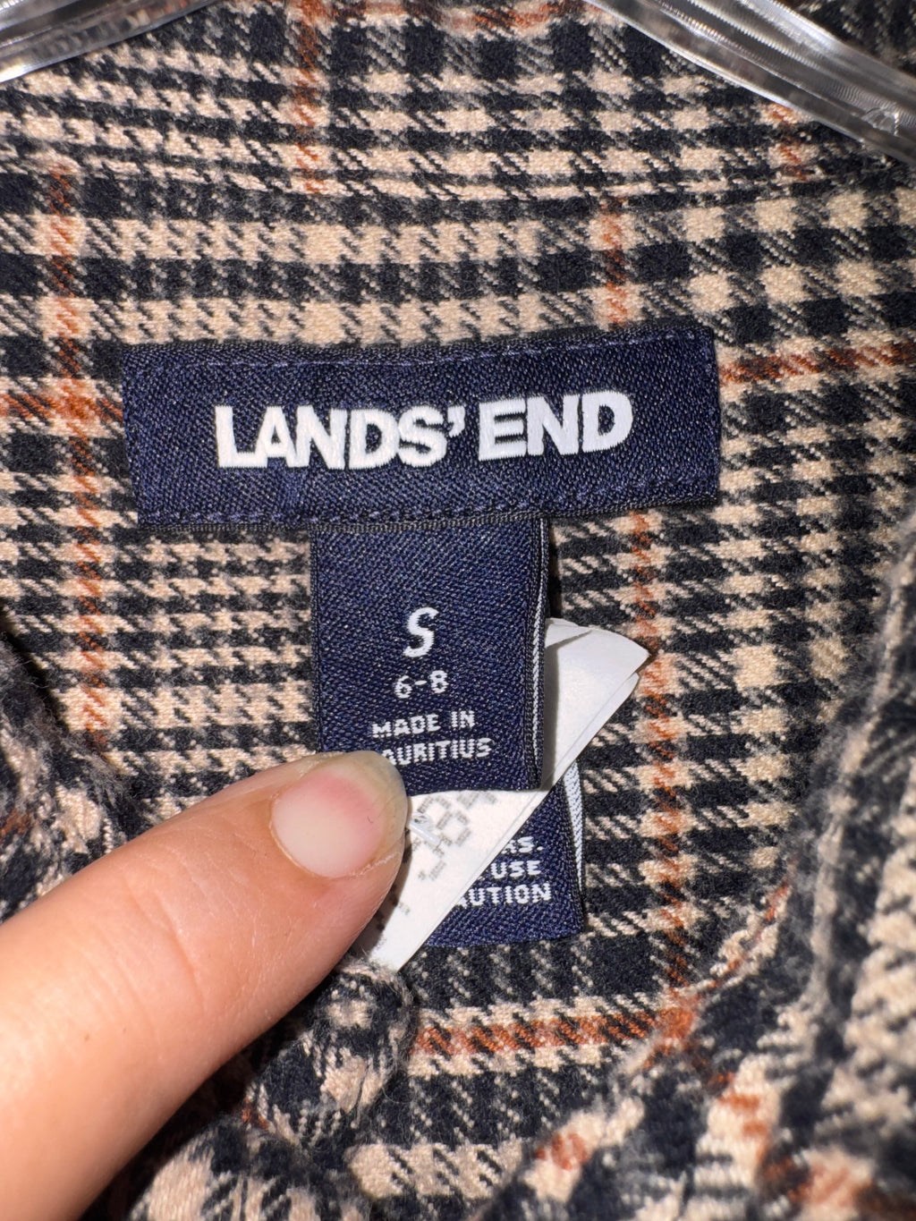 Lands’ End Black & Tan Plaid Button-Down Shirt