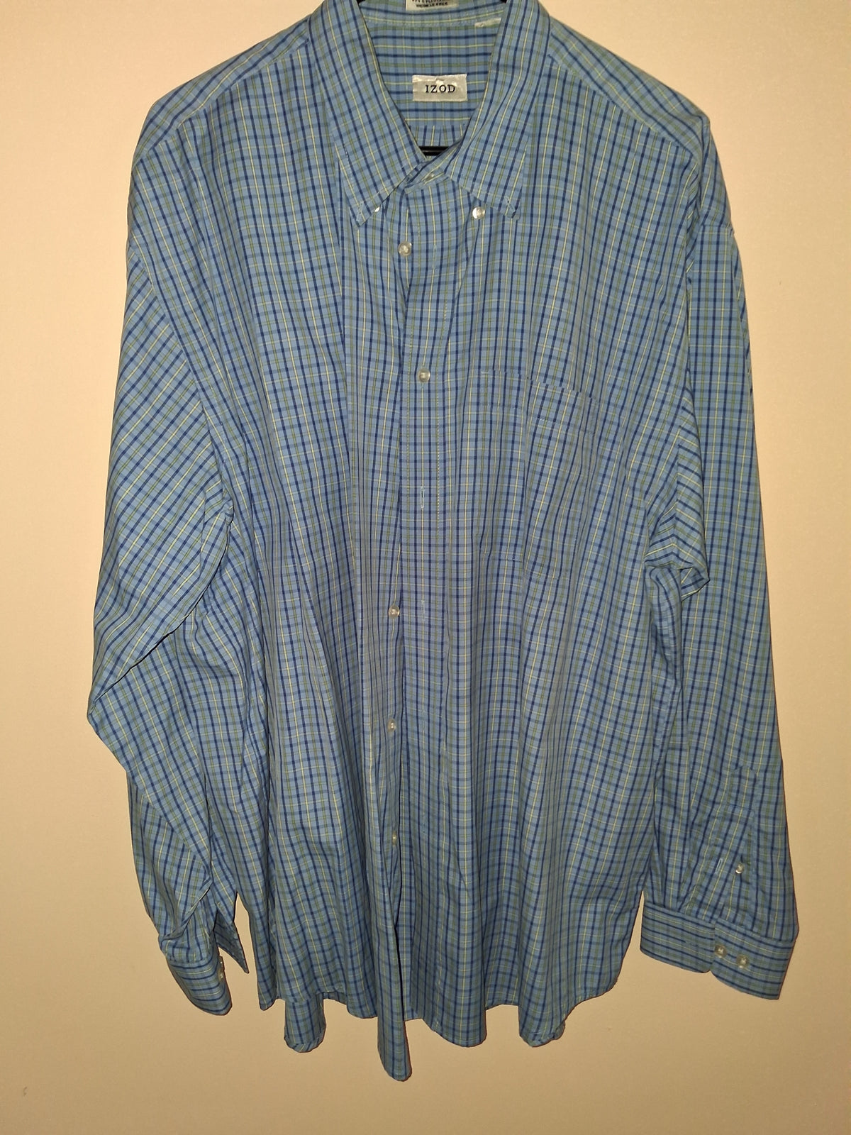 IZOD Blue & Yellow Plaid Wrinkle-Free Oxford Shirt