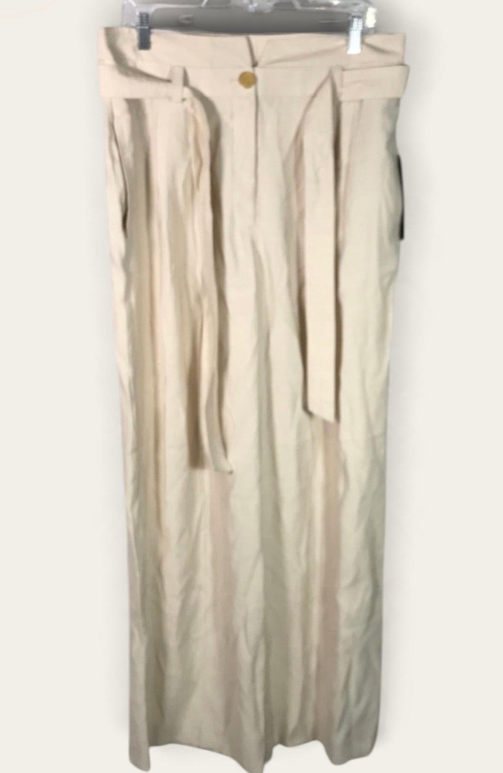 Donna Karan New York Cream Wide-Leg Belted Trousers