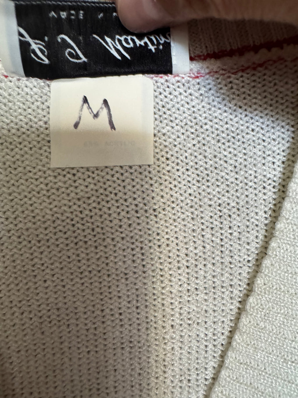 J. T. Martin Red & White Geometric V-Neck Sweater