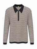 Neutral Striped Quarter-Zip Collared Sweater