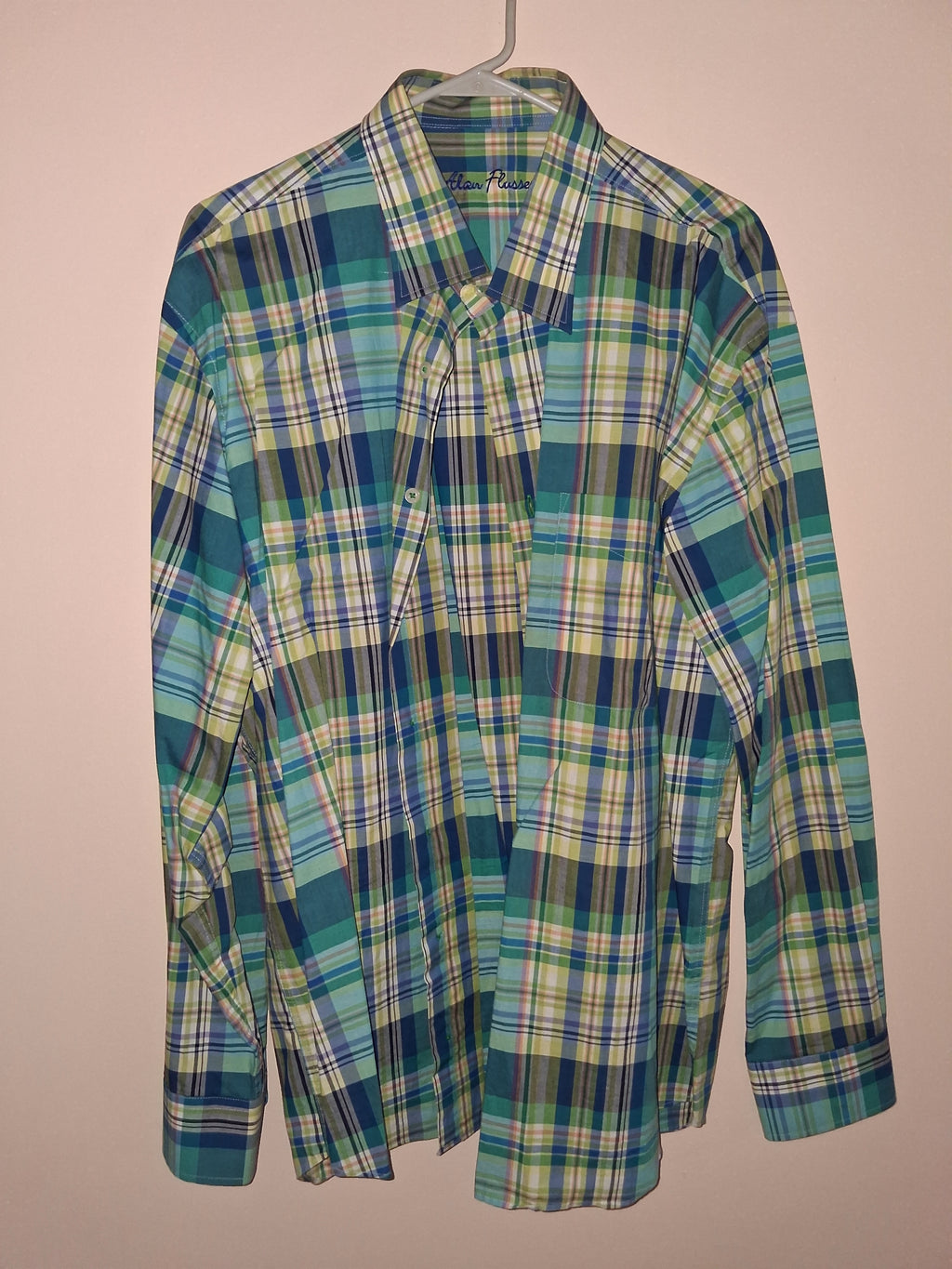 Alan Flusser Teal & Lime Multicolor Plaid Button-Up Shirt