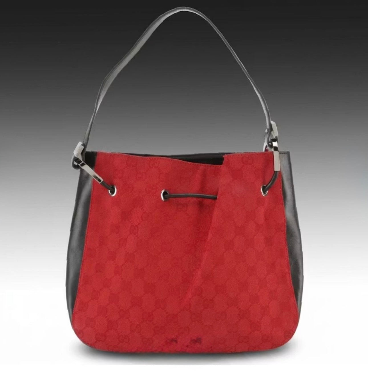 Vintage Gucci Red GG Jacquard Drawstring Shoulder Bag - Tom Ford Era