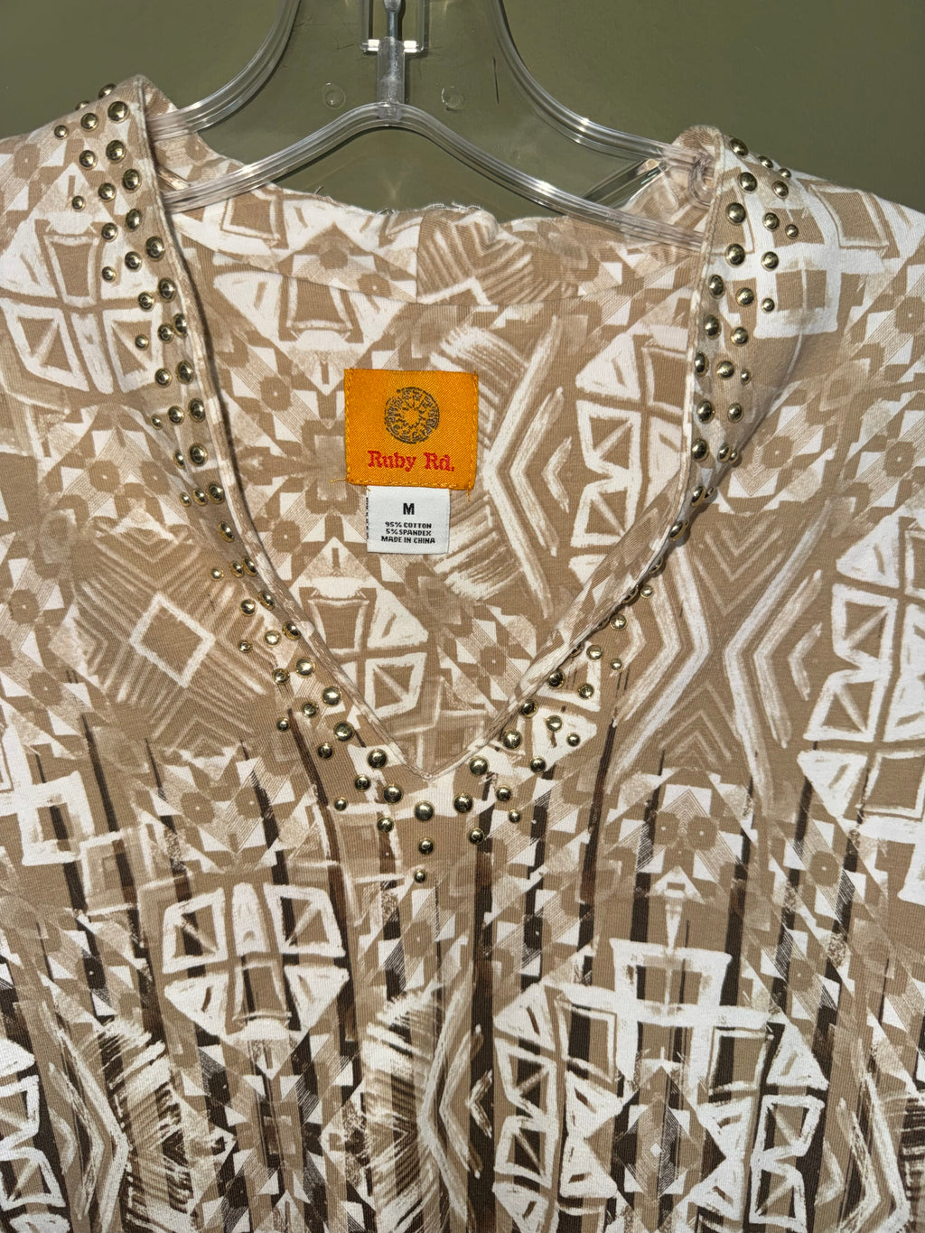 Ruby Rd. Embellished Geometric Print Top