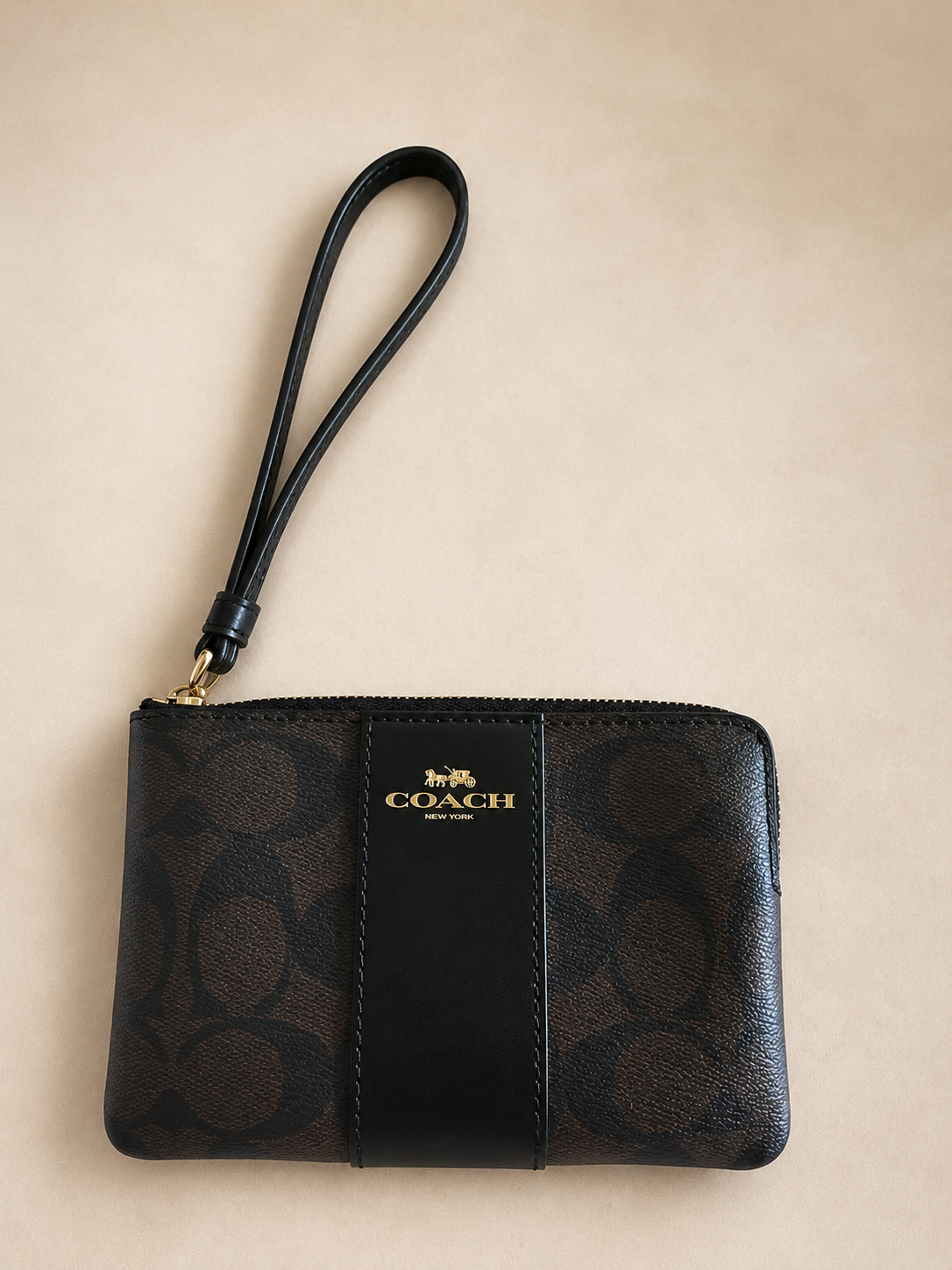 Black Signature Coach Wristlet