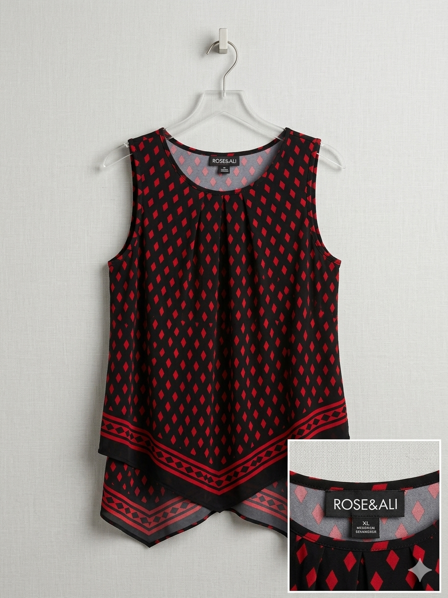Roz & Ali Women's Red & Black Geometric Print Tank Top