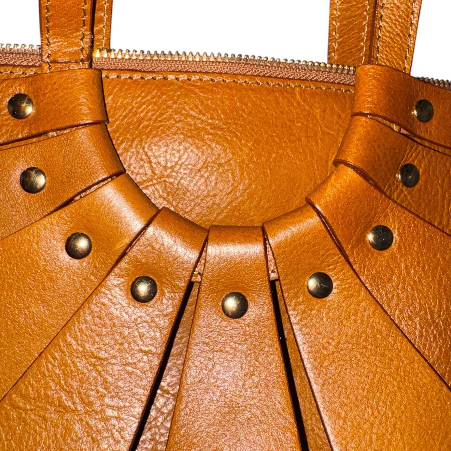 Pratesi Firenze Cognac Italian Leather Fan Flap Crossbody Satchel Bag Made in Italy