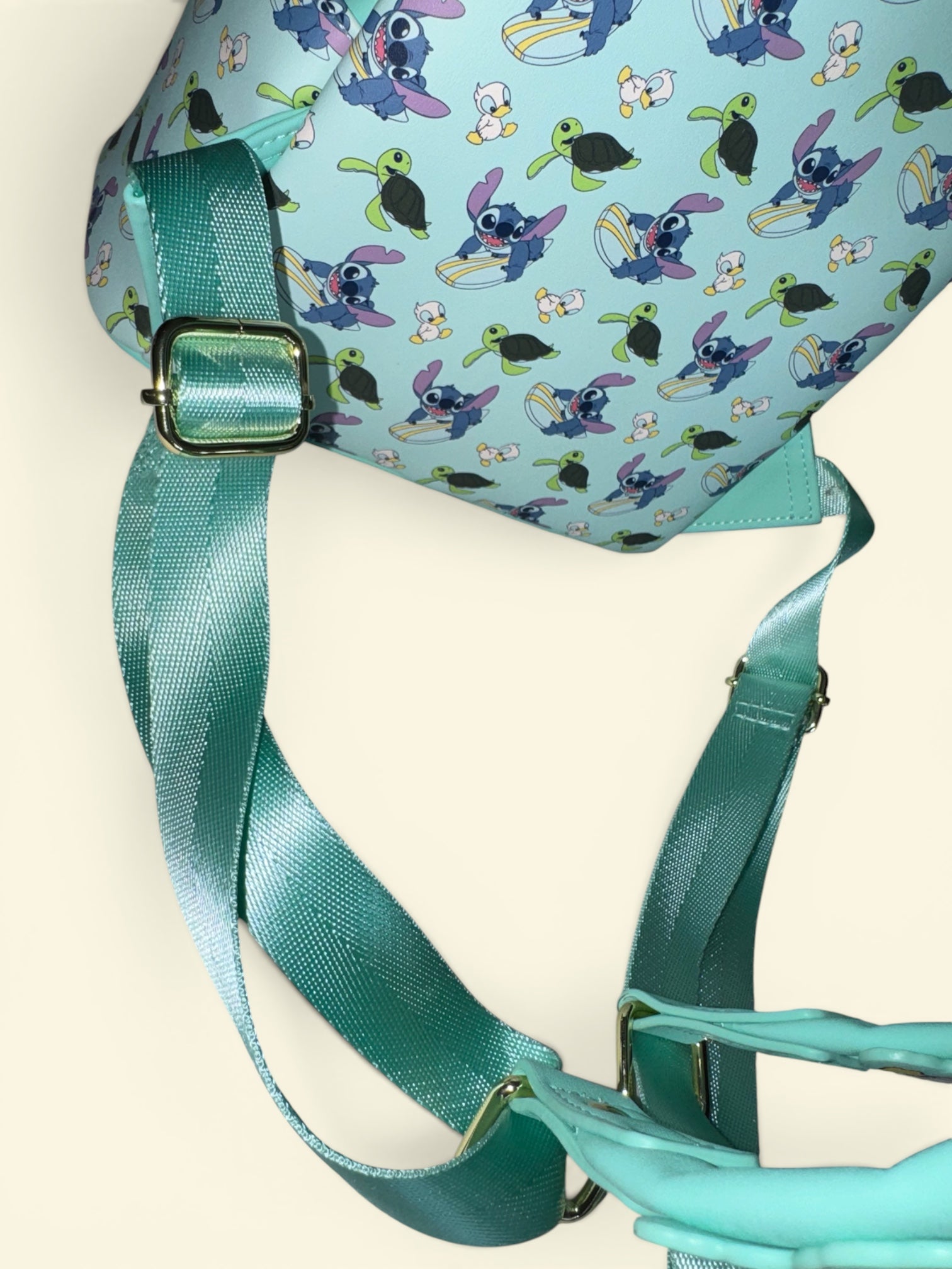 Loungefly Disney Lilo & Stitch Animal Friends Mini Backpack – Stitch Surfing with Ducklings & Sea Turtles