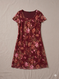 Vintage-Inspired Burgundy Floral Mini Dress – Sheer Overlay • Romantic Fit