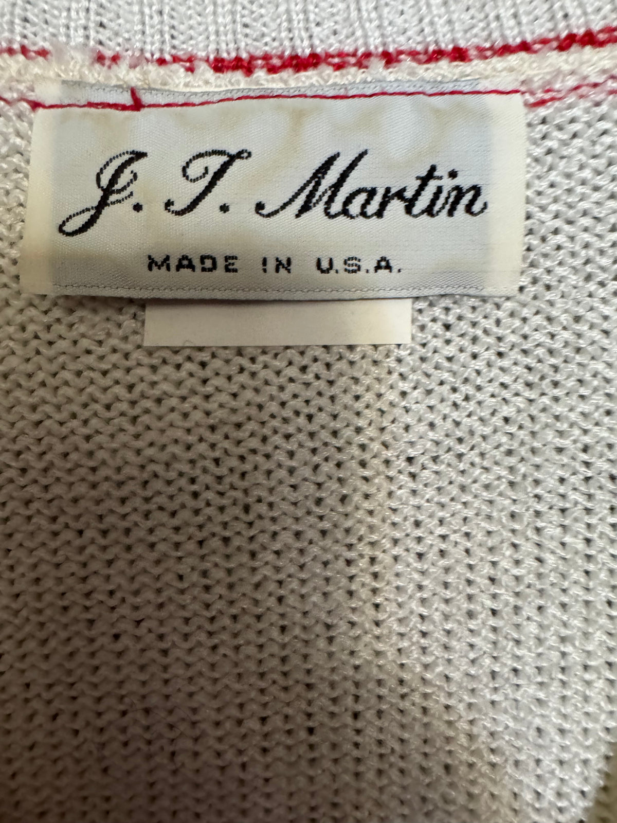 J. T. Martin Red & White Geometric V-Neck Sweater