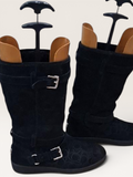 Coach Black Signature Suede Buckle Boots