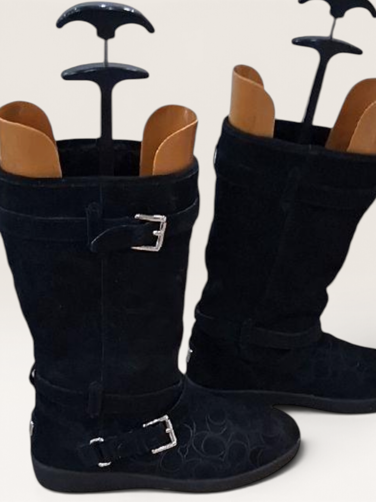 Coach Black Signature Suede Buckle Boots