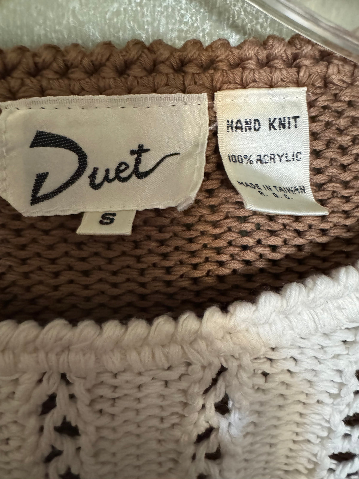 Duet Hand-Knit Taupe & White Sweater
